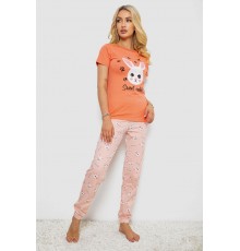 Піжама жіноча з принтом, колір помаранчевий, 243R15846
