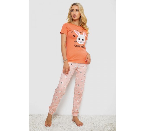 Піжама жіноча з принтом, колір помаранчевий, 243R15846