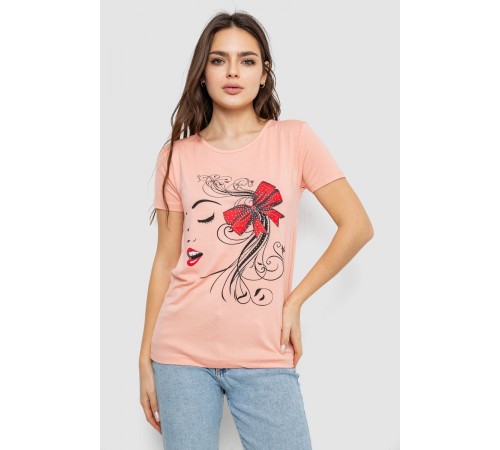 Футболка жіноча з принтом, колір персиковий, 244R503