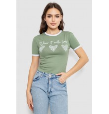 Футболка-топ жіноча з принтом, колір оливковий, 244R504