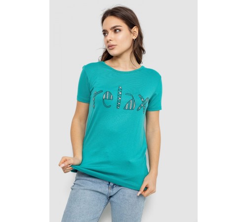 Футболка жіноча з принтом, колір бірюзовий, 244R610