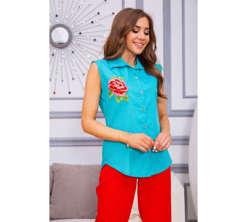 Жіноча сорочка без рукавів, м'ятного кольору с вишивкою, 172R205