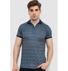 Поло мужское с принтом, цвет темно-синий, 214R7003