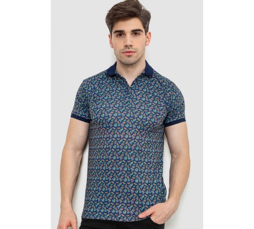 Поло мужское с принтом, цвет темно-синий, 214R7003