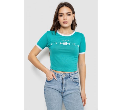 Футболка-топ жіноча з принтом, колір бірюзовий, 244R614