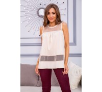 Летняя шифоновая блуза, с сеткой светло-бежевого цвета, 172R015