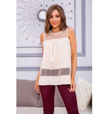 Літня шифонова блуза, з сіткою світло-бежевого кольору, 172R015