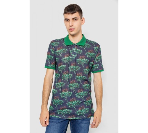 Поло мужское с принтом, цвет зелено-синий, 247R309
