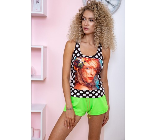 Чорна жіноча майка в горох, з принтом, 167R231