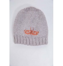 Детская шапка, бежево-терракотового цвета с вышивкой, 167R7778-1