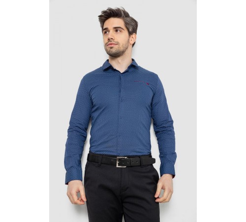 Рубашка мужская однотонная с принтом, цвет синий, 186R2011