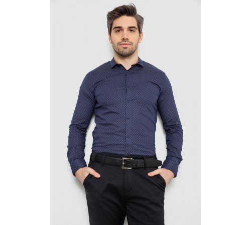 Рубашка мужская однотонная с принтом, цвет темно-синий, 186R2097