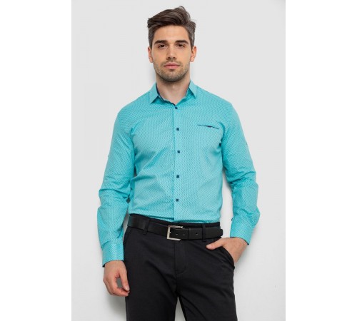 Рубашка мужская с принтом, цвет бирюзовый, 214R7170-1