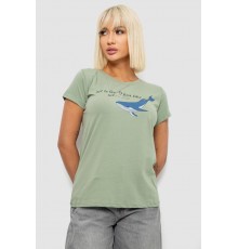 Футболка жіноча з принтом, колір оливковий, 244R1006