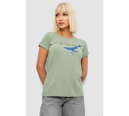Футболка жіноча з принтом, колір оливковий, 244R1006