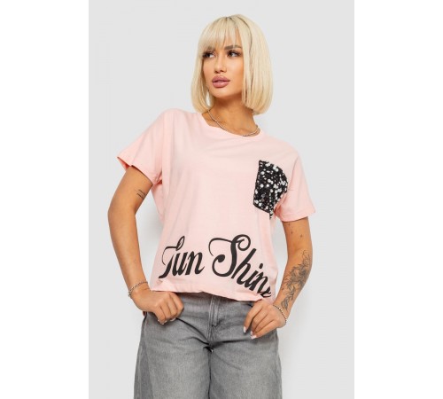 Футболка жіноча з принтом, колір персиковий, 244R2057