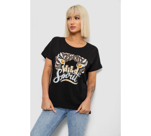 Футболка жіноча з принтом, колір чорний, 244R2065