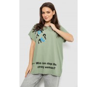 Футболка жіноча з принтом, колір оливковий, 244R3001