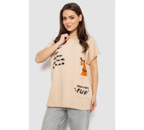 Футболка жіноча з принтом, колір світло-бежевий, 244R3002