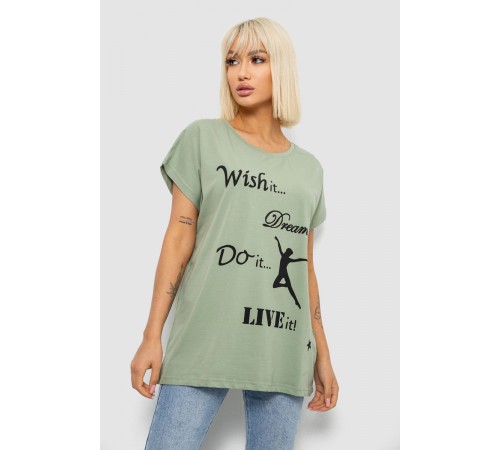Футболка жіноча з принтом, колір оливковий, 244R3004