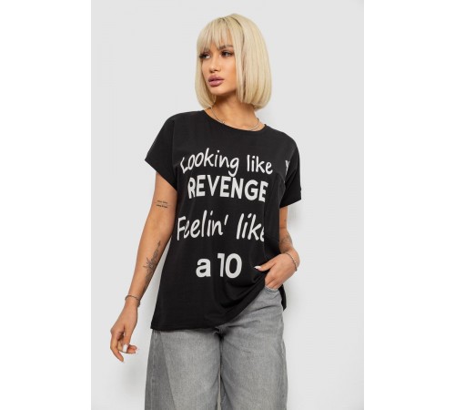Футболка женская с принтом, цвет черный, 244R3013-5