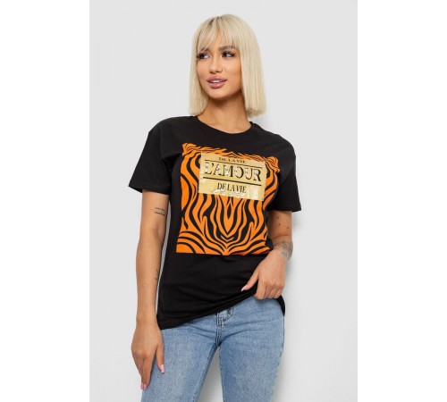 Футболка жіноча з принтом, колір чорний, 244R2805