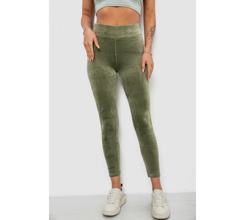 Лосини жіночі велюрові однотонні, колір оливковий, 214R263