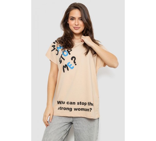 Футболка жіноча з принтом, колір світло-бежевий, 244R3001