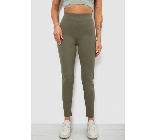 Лосини жіночі однотонні в рубчик на флісі, колір оливковий, 214R325