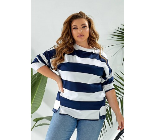 Світшот жіночий в смужку, колір біло-синій, 257R332-2