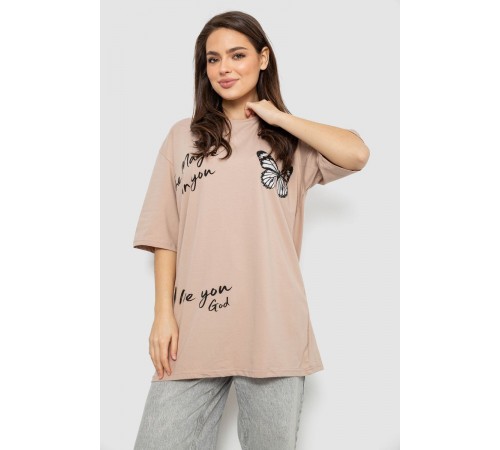 Футболка жіноча з принтом, колір бежевий, 244R3006