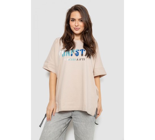 Футболка жіноча з принтом, колір світло-бежевий, 244R4012