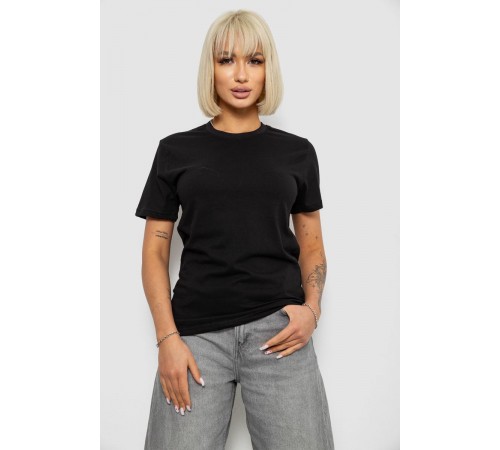 Футболка жіноча однотонна, колір чорний, 129R8900-2