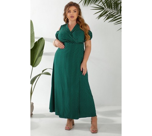 Сукня жіноча на запах у горошок софт, колір зелений, 257R358-3