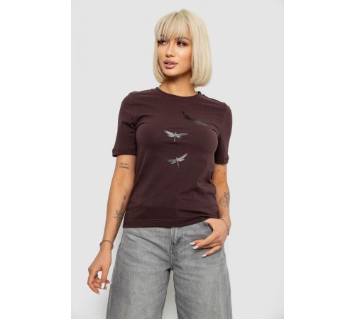 Жіноча футболка з принтом, колір шоколадний, 241R120