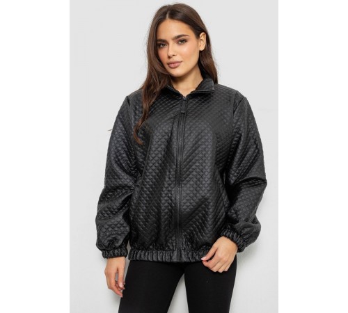 Бомбер жіночий з принтом, колір чорний, 257R72-1