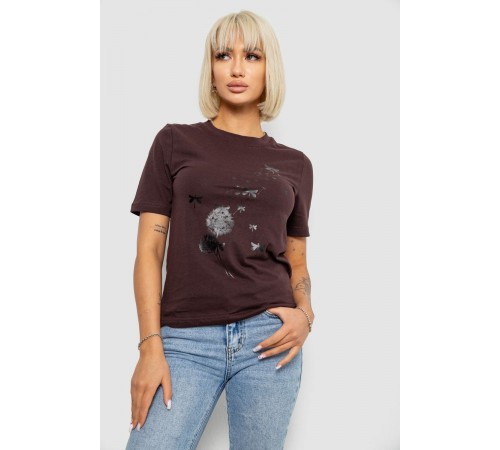 Футболка жіноча з принтом, колір шоколадний, 241R1828
