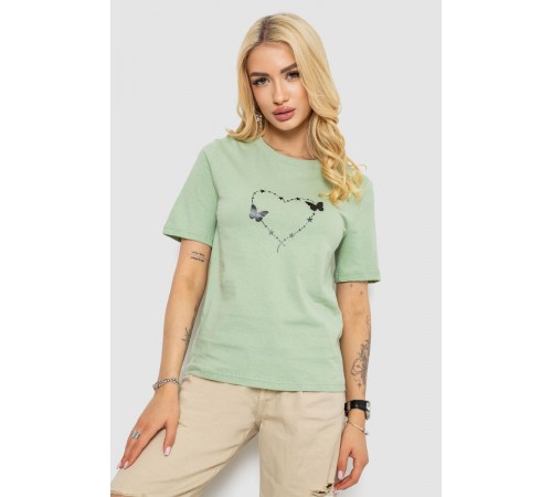 Футболка жіноча з принтом, колір оливковий, 241R125