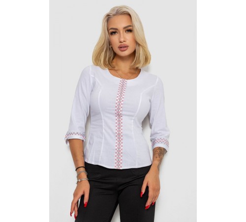 Блуза класична з вишивкою, колір білий, 230R03-1