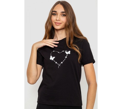 Футболка жіноча з принтом, колір чорний, 241R125