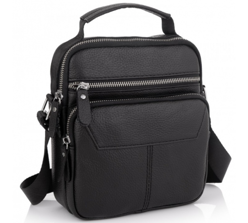 Мужская черная сумка-барсетка 18x22x8, мессендежр из натуральной кожи Tiding Bag M2237A черный