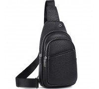 Сумка-слинг мужская через плече 17х32х8, бананка из натуральной кожи TIDING BAG A25F-515-1A черная