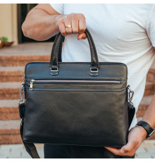 Кожаная мужская деловая сумка 38x29x8, папка портфель для работы Tiding Bag 30987 черная