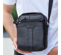 Кожаная мужская сумка-барсетка 21х25х6, мессенджер с ручкой Tiding Bag 73957 черная
