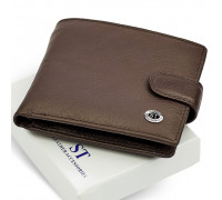 Кожаное мужское портмоне на кнопке ST Leather ST104 Коричневое