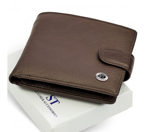 Кожаное мужское портмоне на кнопке ST Leather ST104 Коричневое