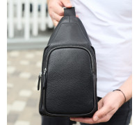 Мужская сумка-слинг из натуральной кожи 18х31х7, бананка через плечо Tiding Bag 34091 черная