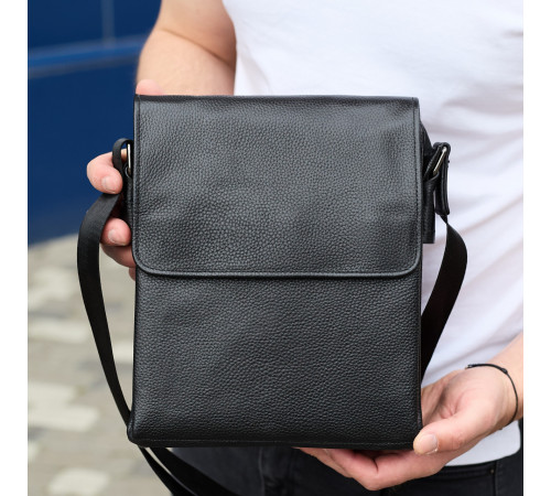 Сумка мессенджер 21.5x25x7 кожаная барсетка для мужчин Tiding Bag 35775 черная