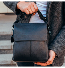 Чоловіча шкіряна сумка-месенджер, барсетка на одне плече 22x26x6 Tiding Bag 75-5271 чорна