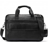 Шкіряна чоловіча сумка для ноутбука і документів чорна 39х28х8, портфель для офісного працівника, чорний